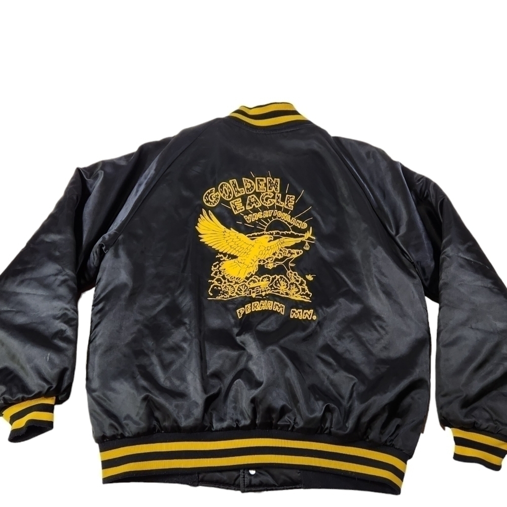 Pine County Size L Ringer Nylon Jacket Vintage 70s 80s USA Vacationland Black